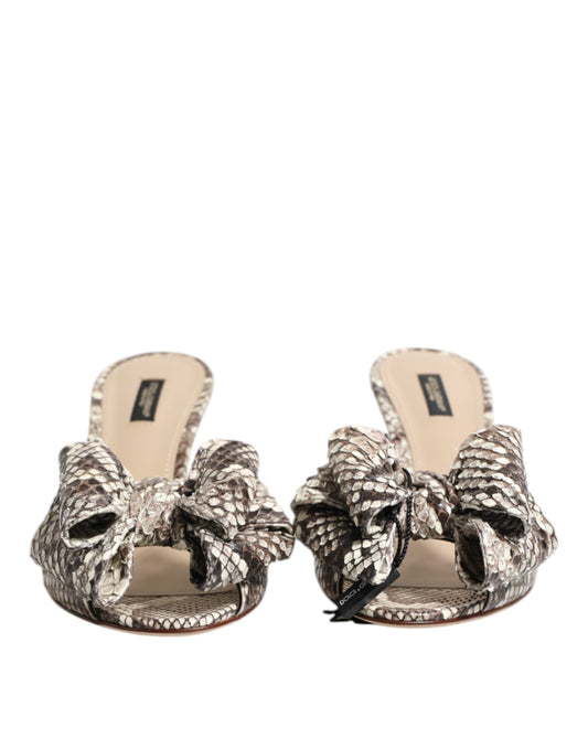 Multicolor Keira Bow Leather Peep Toe Mules Shoes-Dolce & Gabbana-LabelTerrace.com