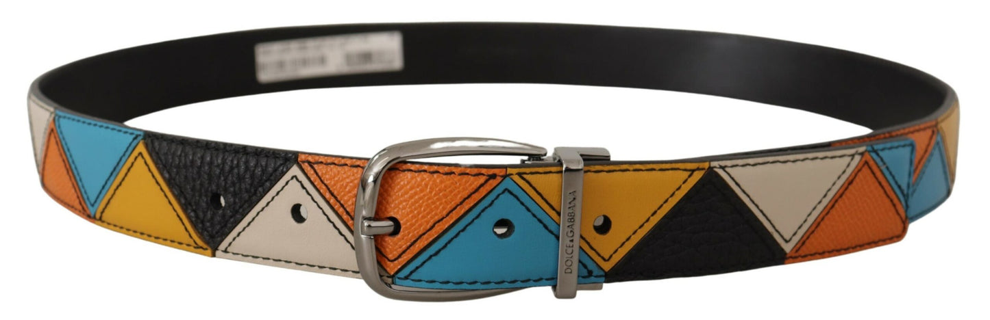 Multicolor Leather Silver Tone Logo Buckle Belt-Dolce & Gabbana-LabelTerrace.com