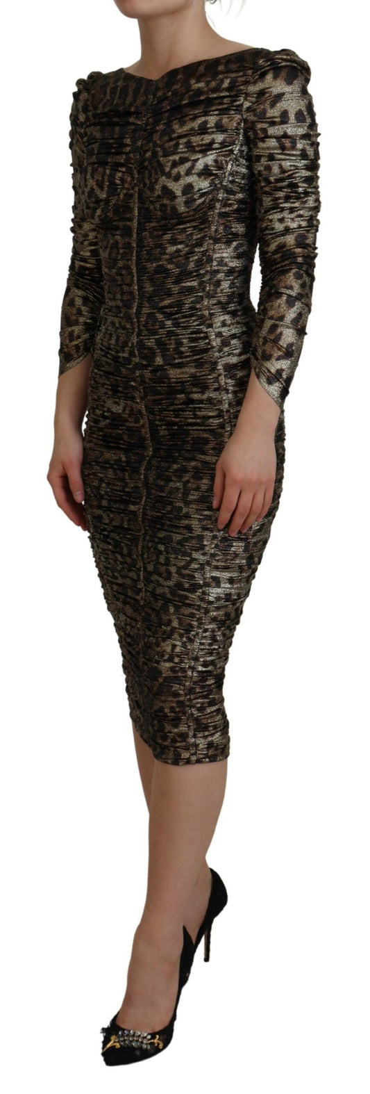 Multicolor Leopard Bodycon Sheath Midi Dress-Dolce & Gabbana-LabelTerrace.com