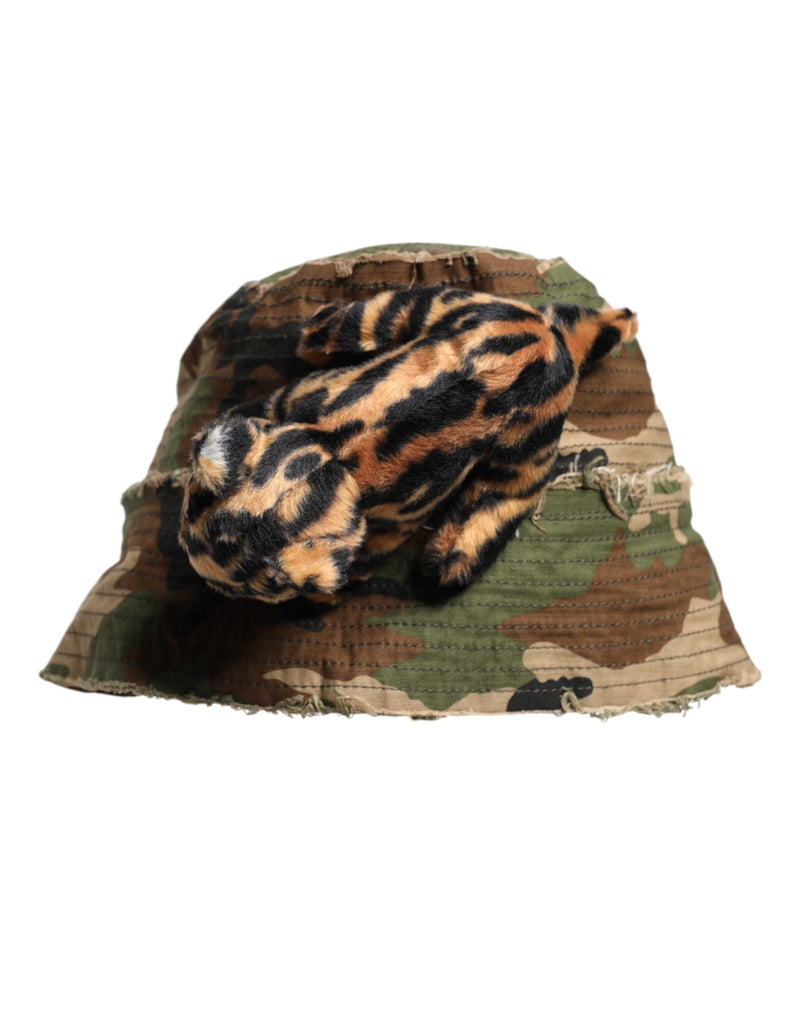 Multicolor Leopard Embellish Wide Brim Bucket Hat-Dolce & Gabbana-LabelTerrace.com
