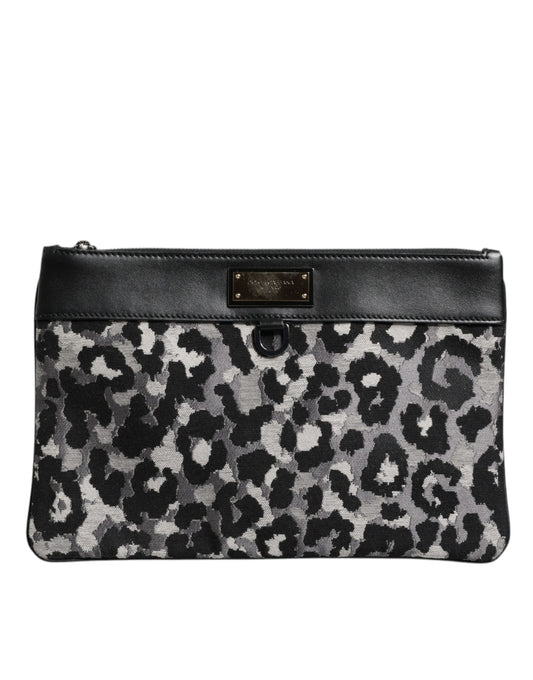 Multicolor Leopard Jacquard Logo Plaque Men Pouch Bag-Dolce & Gabbana-LabelTerrace.com