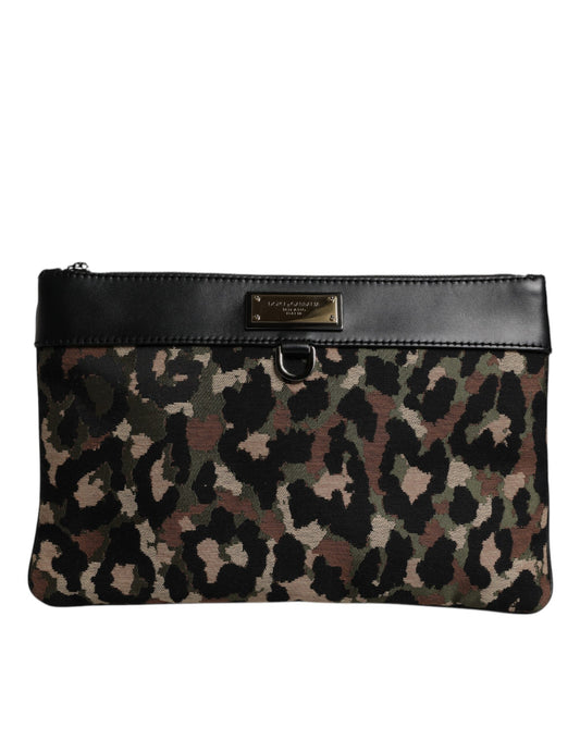 Multicolor Leopard Jacquard Print Logo Plaque Pouch Bag-Dolce & Gabbana-LabelTerrace.com
