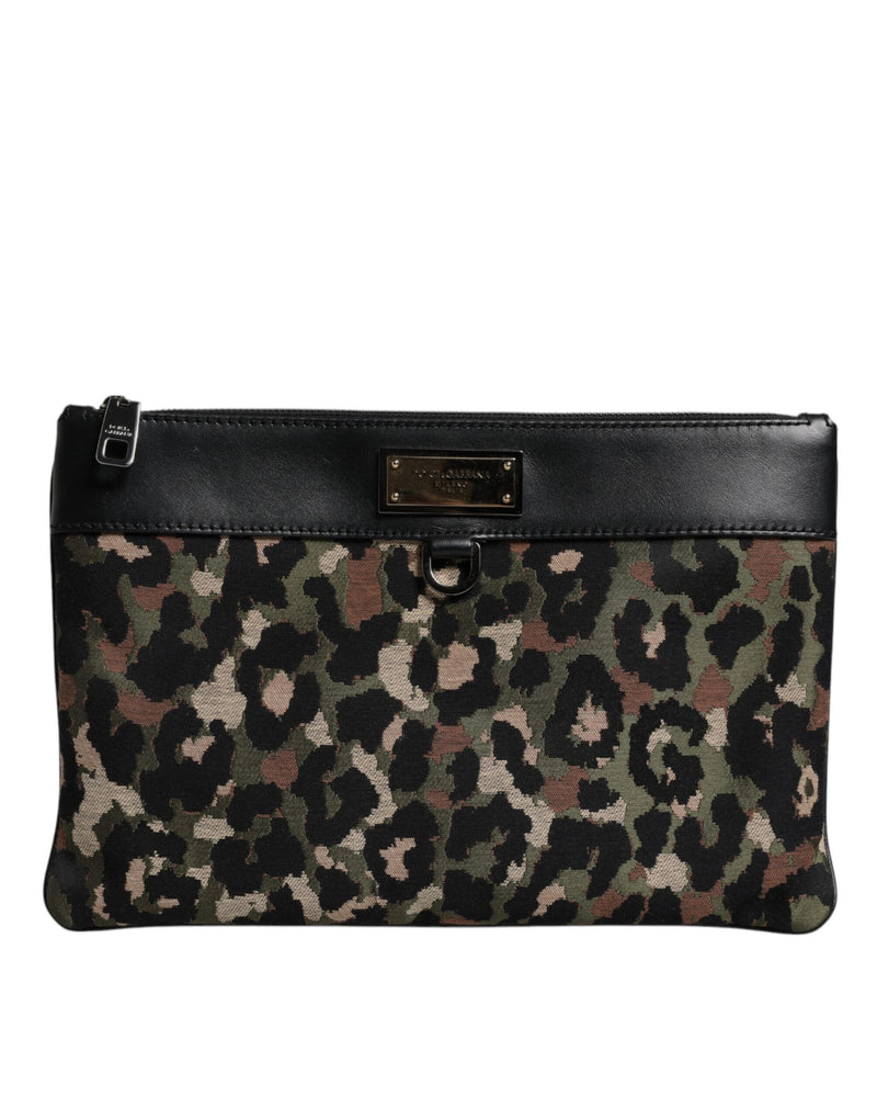 Multicolor Leopard Jacquard Print Logo Plaque Pouch Bag-Dolce & Gabbana-LabelTerrace.com