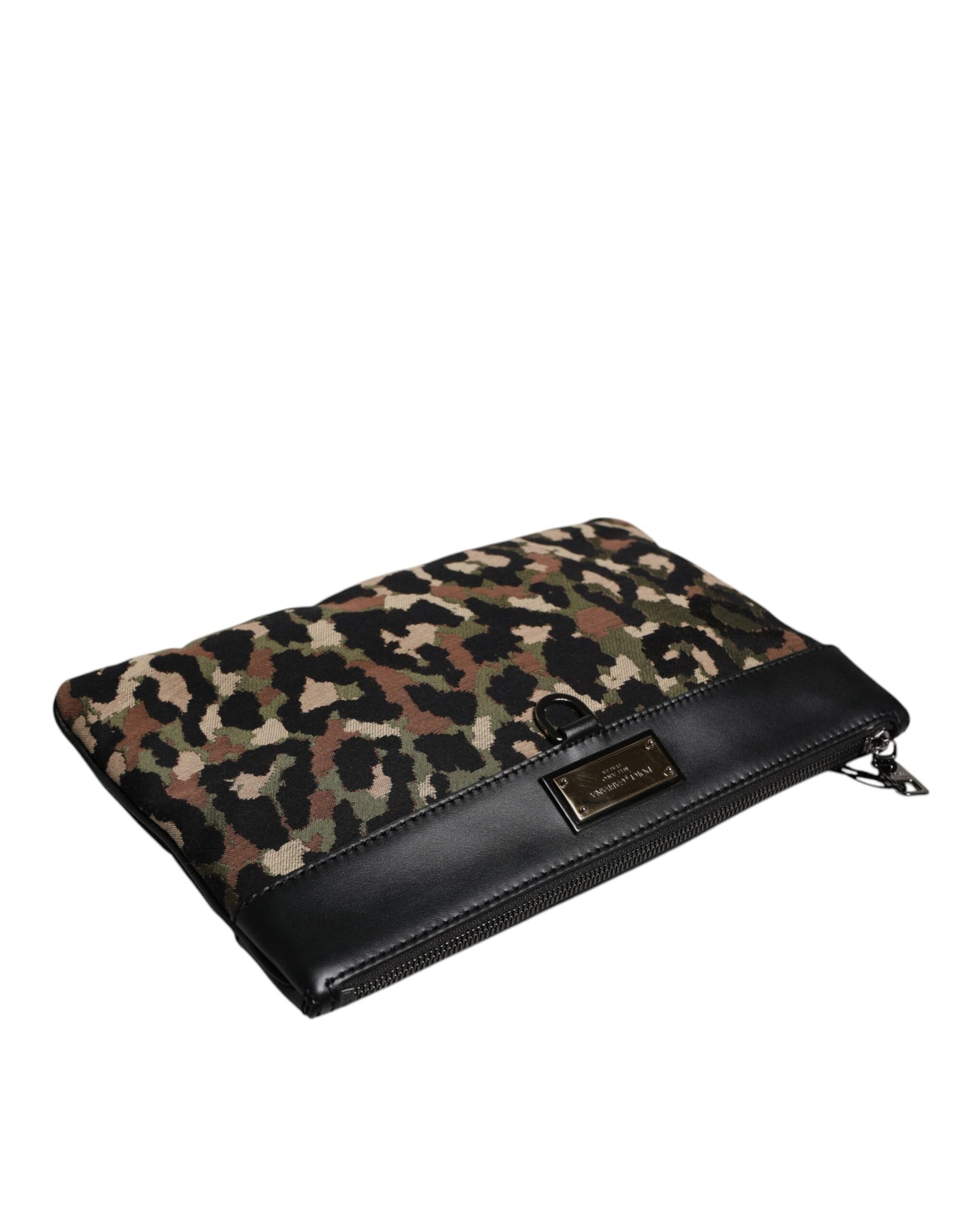 Multicolor Leopard Print Jacquard Logo Plaque Pouch Bag-Dolce & Gabbana-LabelTerrace.com