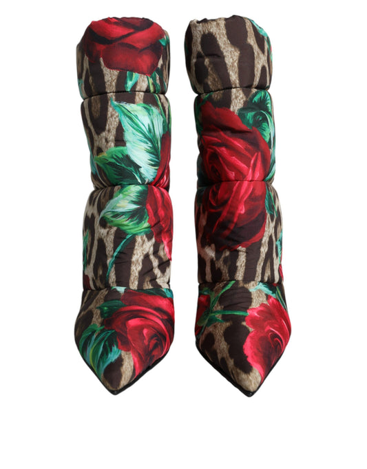 Multicolor Leopard Rose Mid Calf Boots Shoes-Dolce & Gabbana-LabelTerrace.com