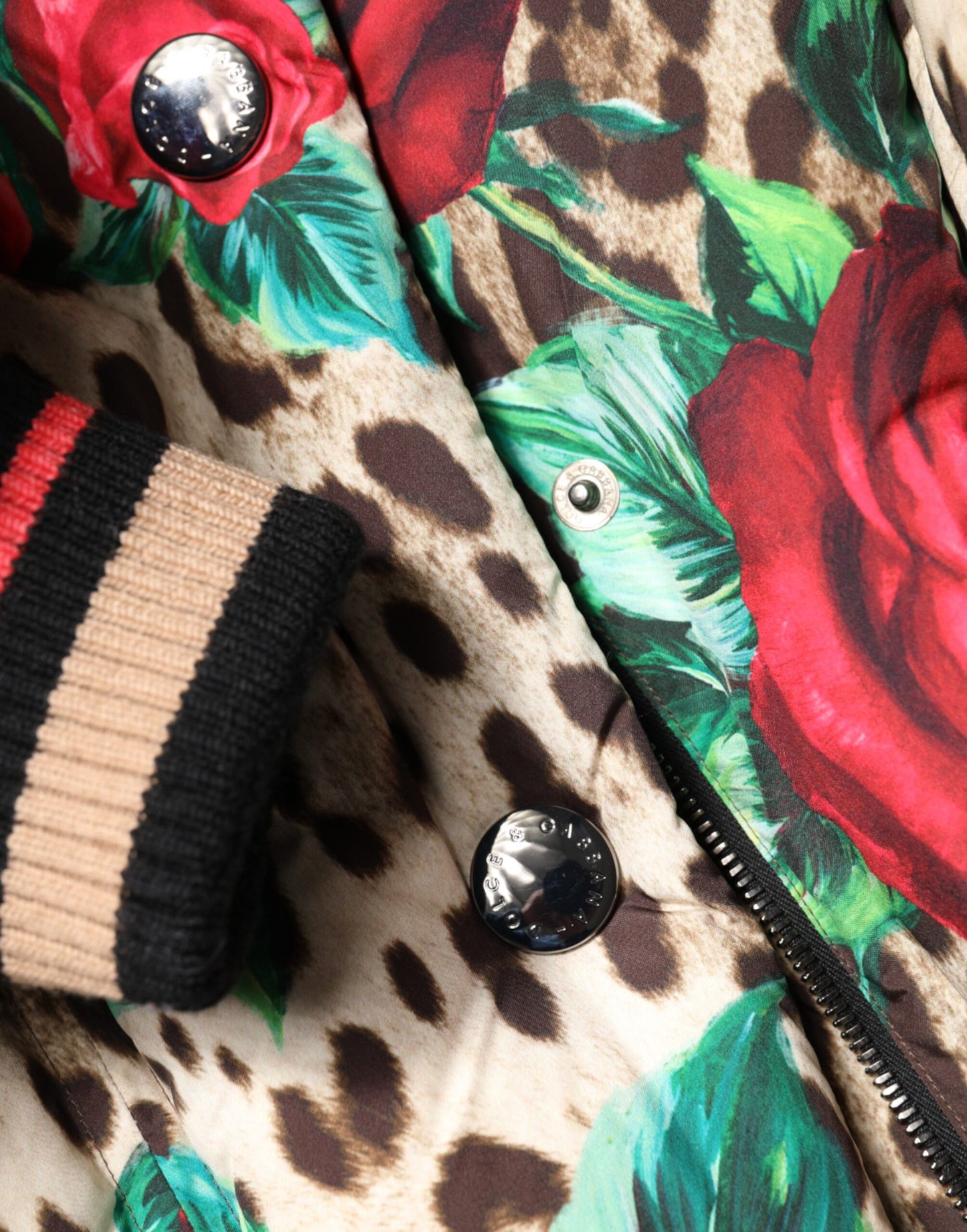 Multicolor Leopard Rose Puffer Quilted Jacket-Dolce & Gabbana-LabelTerrace.com