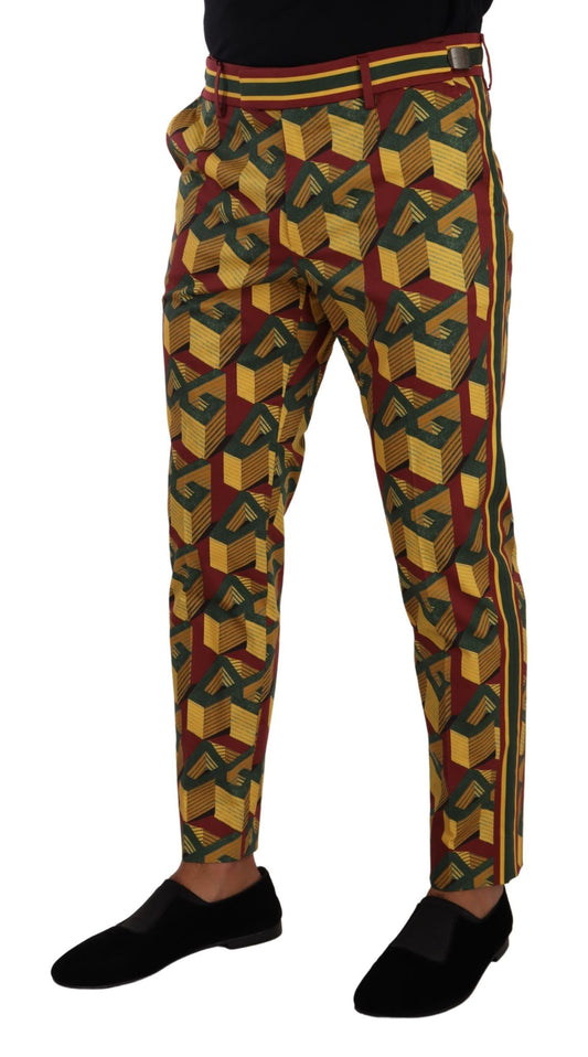 Multicolor Logo Mania Cotton Tapered Trouser Pants-Dolce & Gabbana-LabelTerrace.com