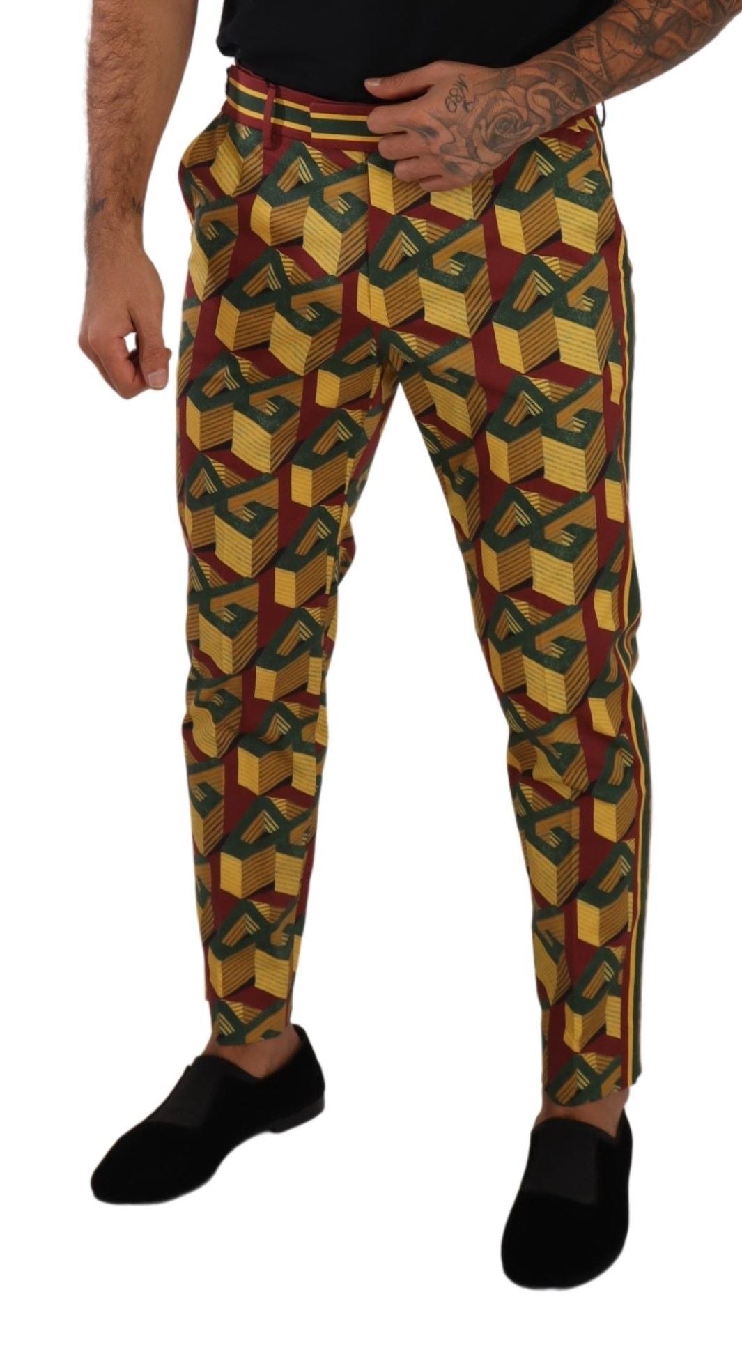 Multicolor Logo Mania Cotton Tapered Trouser Pants-Dolce & Gabbana-LabelTerrace.com