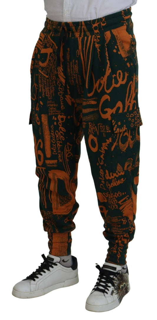 Multicolor Logo Print Silk Cargo Jogger Pants-Dolce & Gabbana-LabelTerrace.com