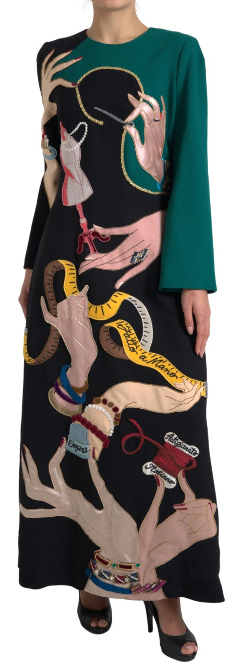 Multicolor Long Sleeves A-line Maxi Dress-Dolce & Gabbana-LabelTerrace.com