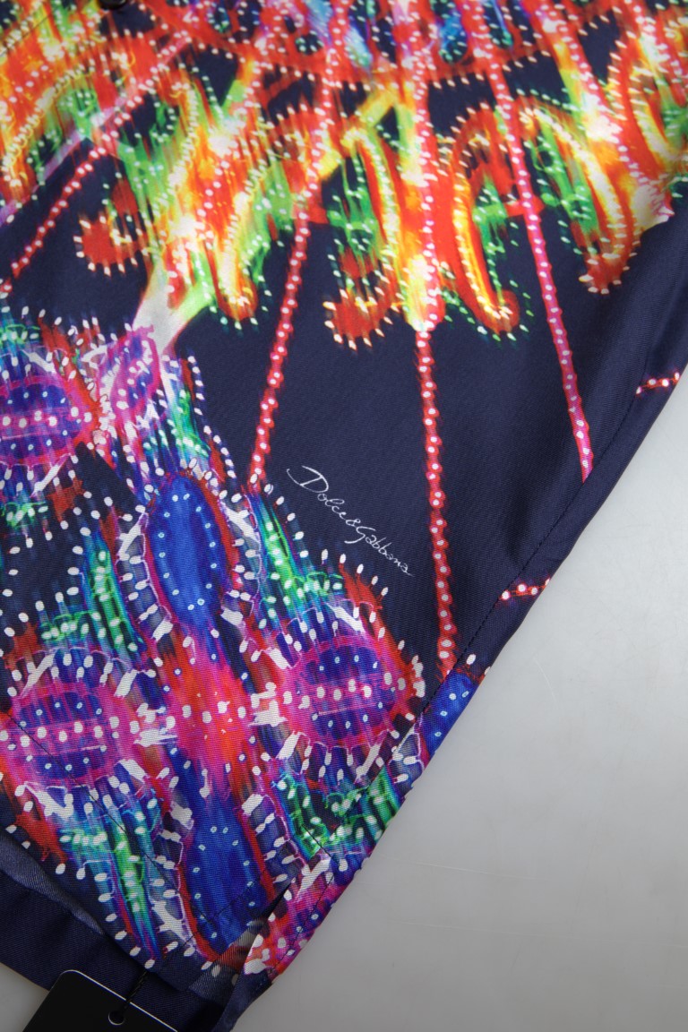 Multicolor Luminarie Print Men Shirt Silk-Dolce & Gabbana-LabelTerrace.com