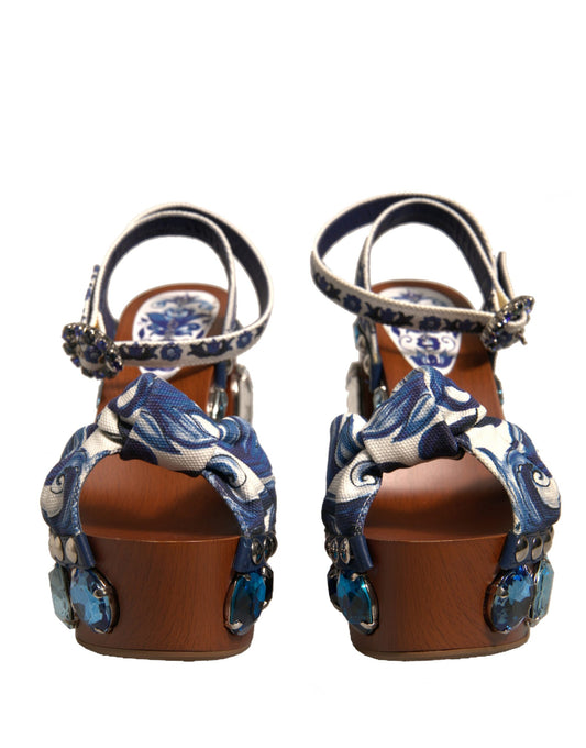 Multicolor Majolica Embellished Wedge Sandals Shoes-Dolce & Gabbana-LabelTerrace.com