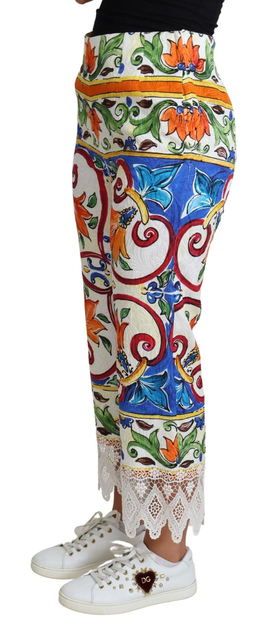 Multicolor Majolica Print Trouser Cotton Pants-Dolce & Gabbana-LabelTerrace.com