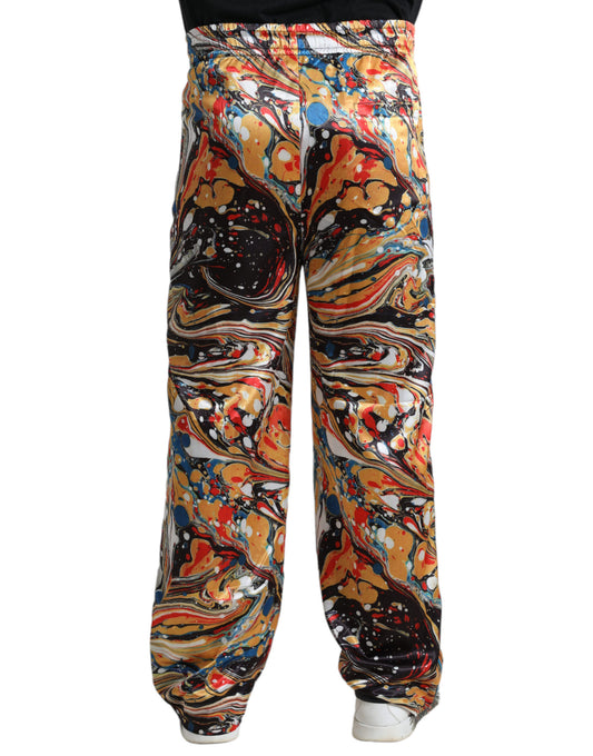 Multicolor Marble Print Satin Pants-Dolce & Gabbana-LabelTerrace.com