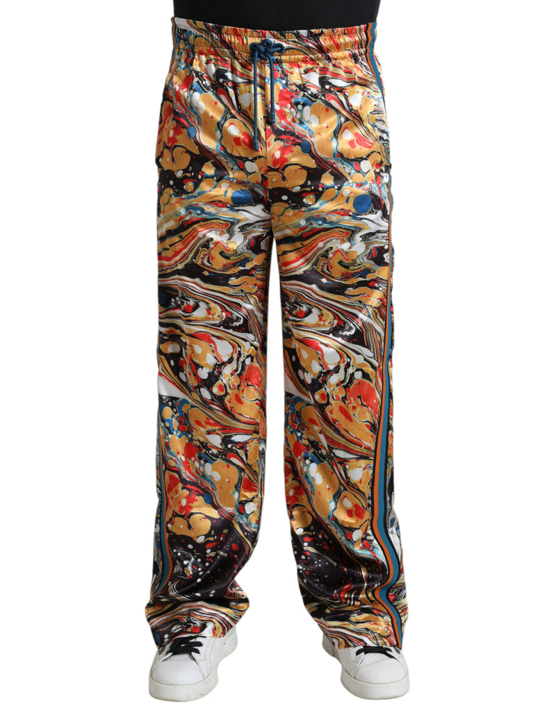 Multicolor Marble Print Satin Pants-Dolce & Gabbana-LabelTerrace.com