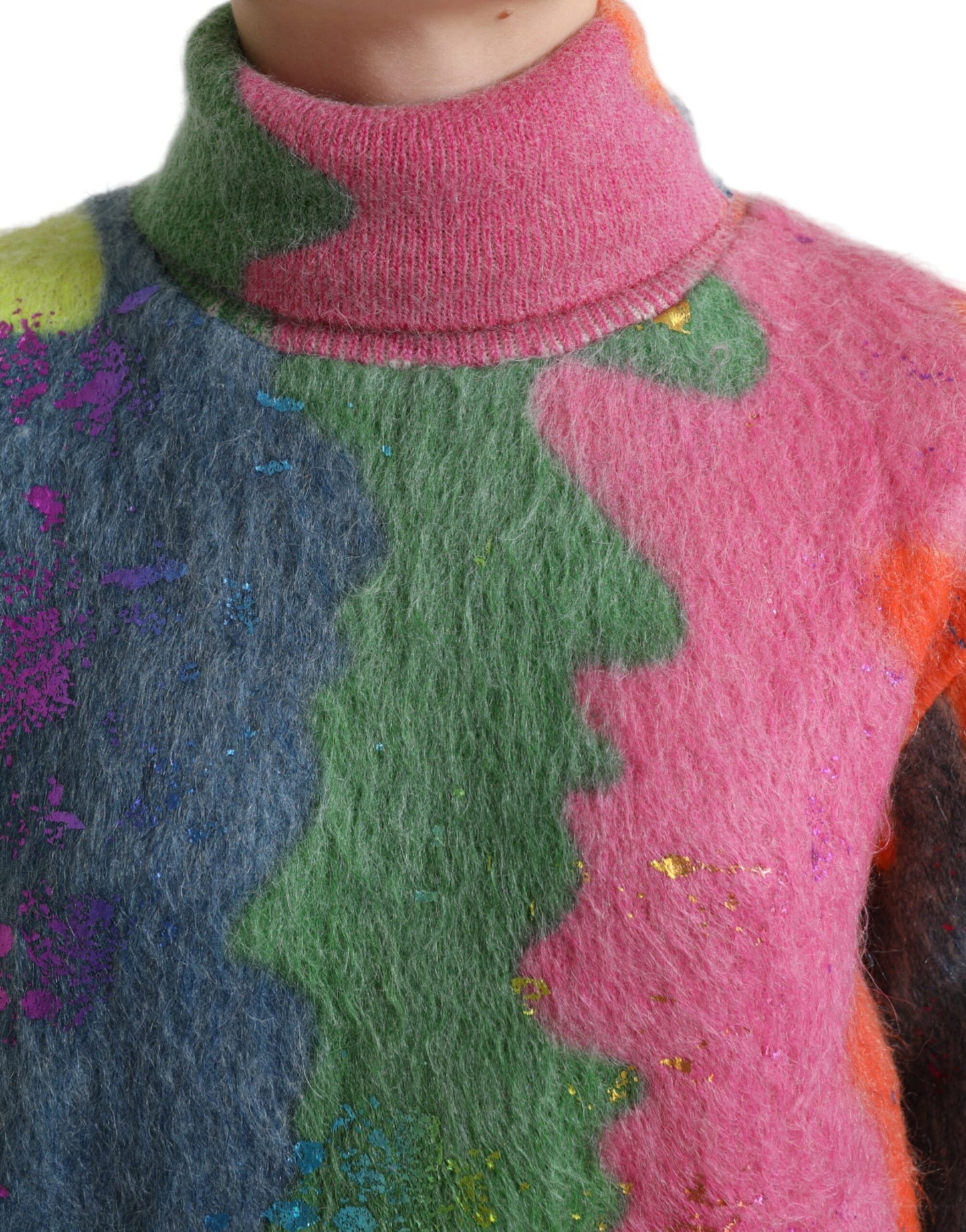 Multicolor Mohair Turtleneck Pullover Sweater-Dolce & Gabbana-LabelTerrace.com