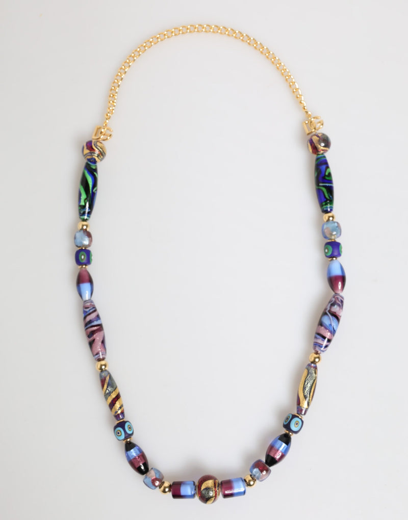 Multicolor Murano Glass Beads Gold Brass Chain Jewelry Necklace-Dolce & Gabbana-LabelTerrace.com