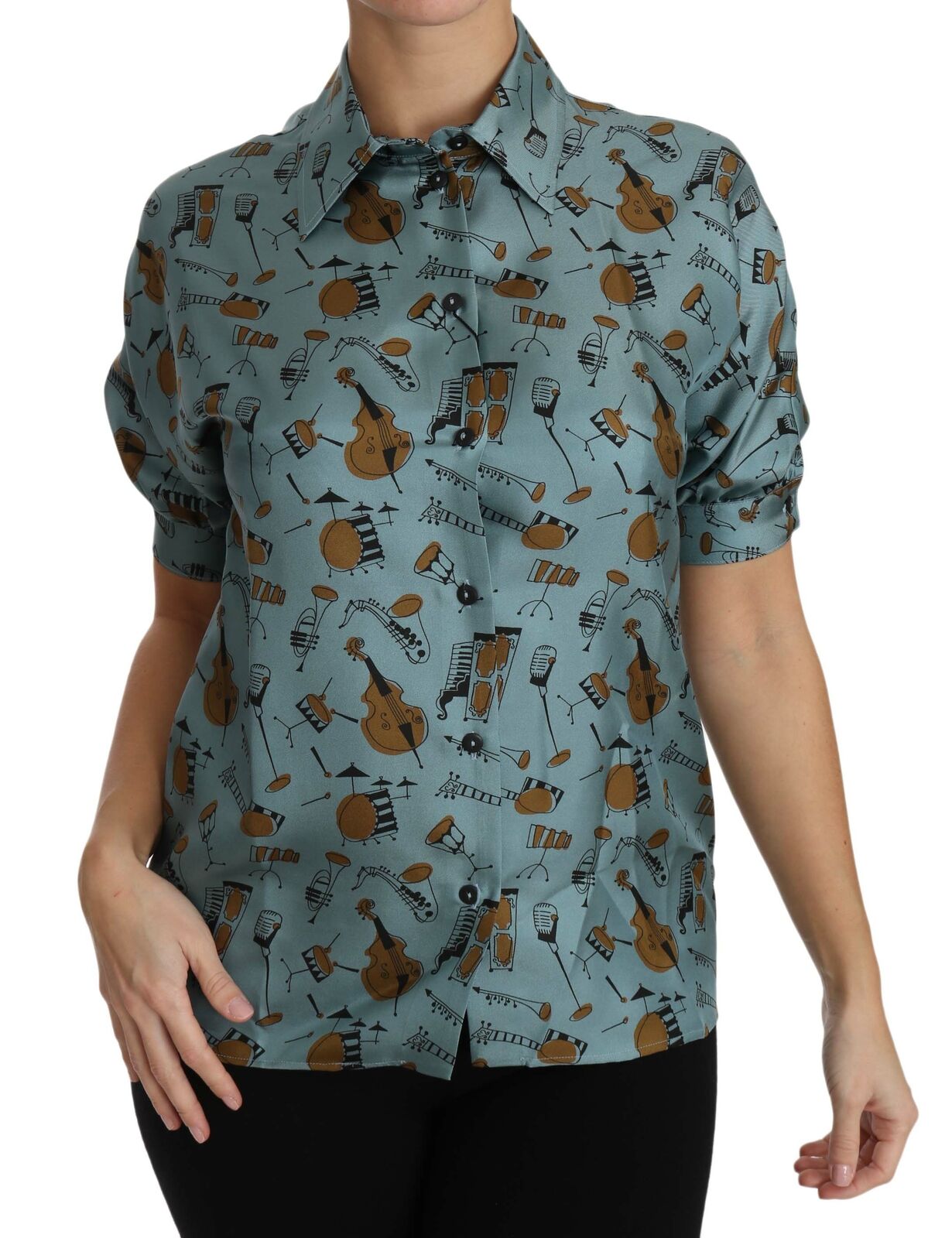 Multicolor Musical Instruments Silk Short sleeve Shirt-Dolce & Gabbana-LabelTerrace.com