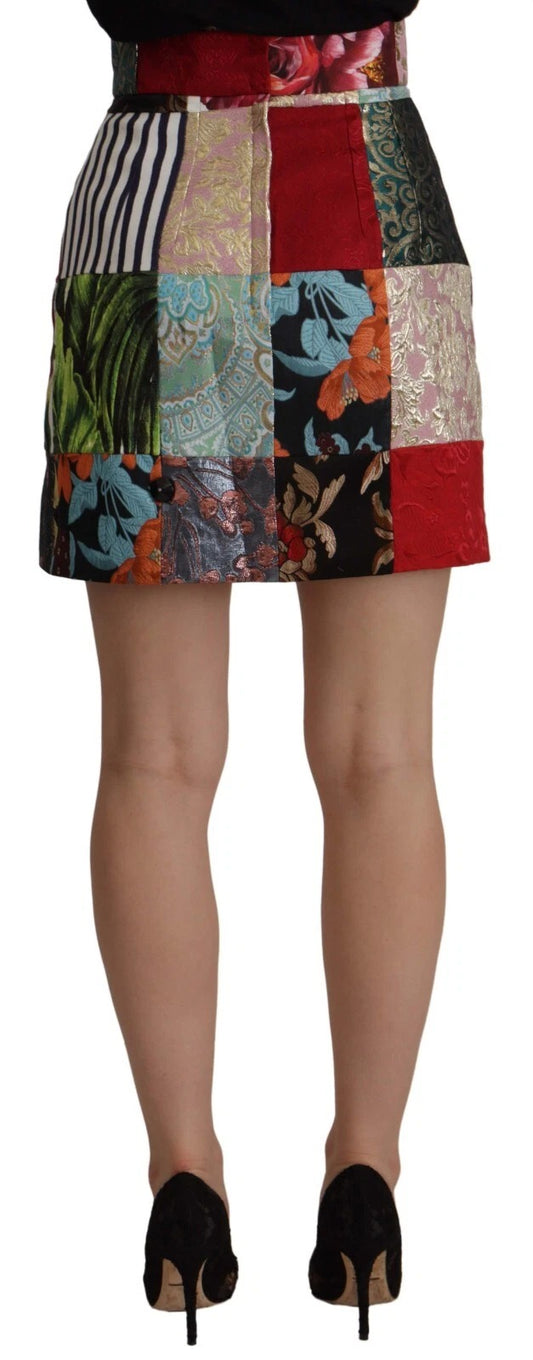 Multicolor Patchwork A-line Polyester Skirt-Dolce & Gabbana-LabelTerrace.com