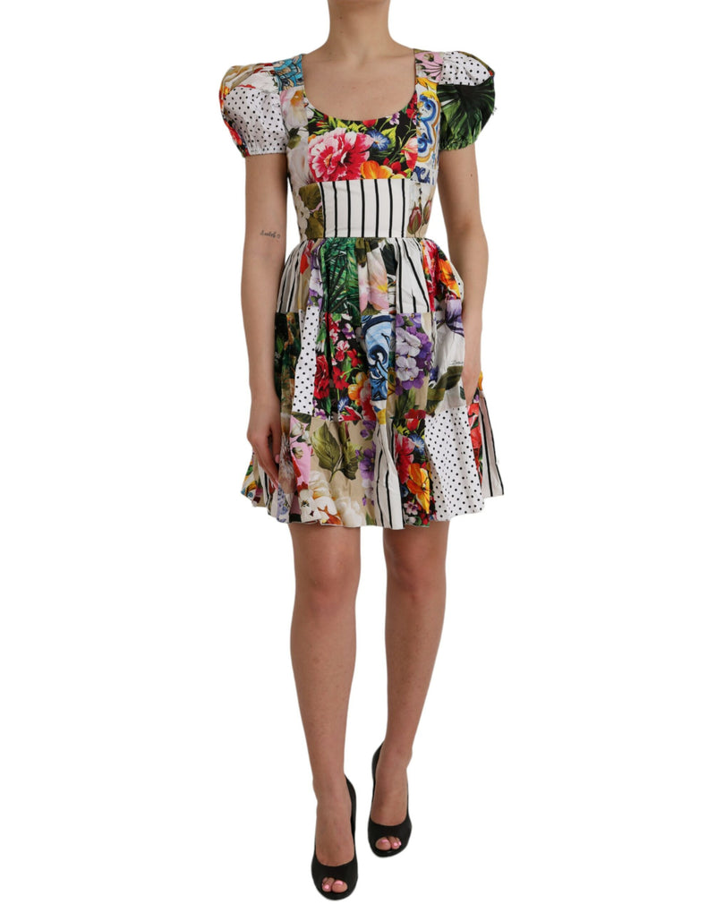 Multicolor Patchwork Cotton Aline Mini Dress-Dolce & Gabbana-LabelTerrace.com
