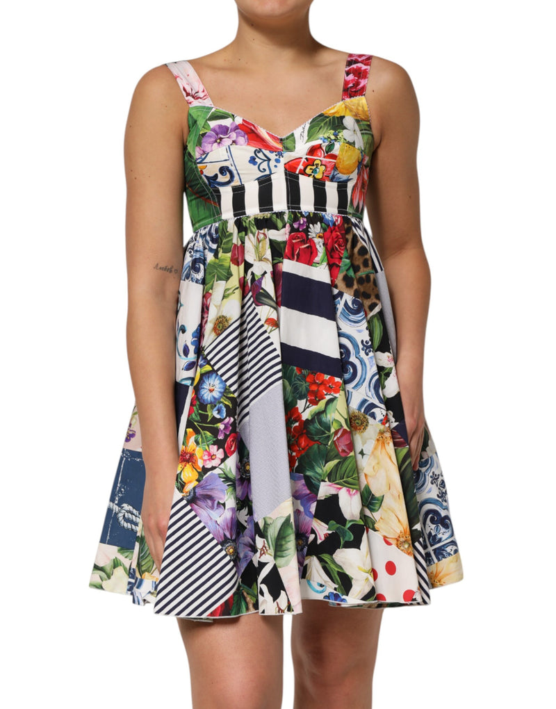 Multicolor Patchwork Cotton AlineMini Dress-Dolce & Gabbana-LabelTerrace.com