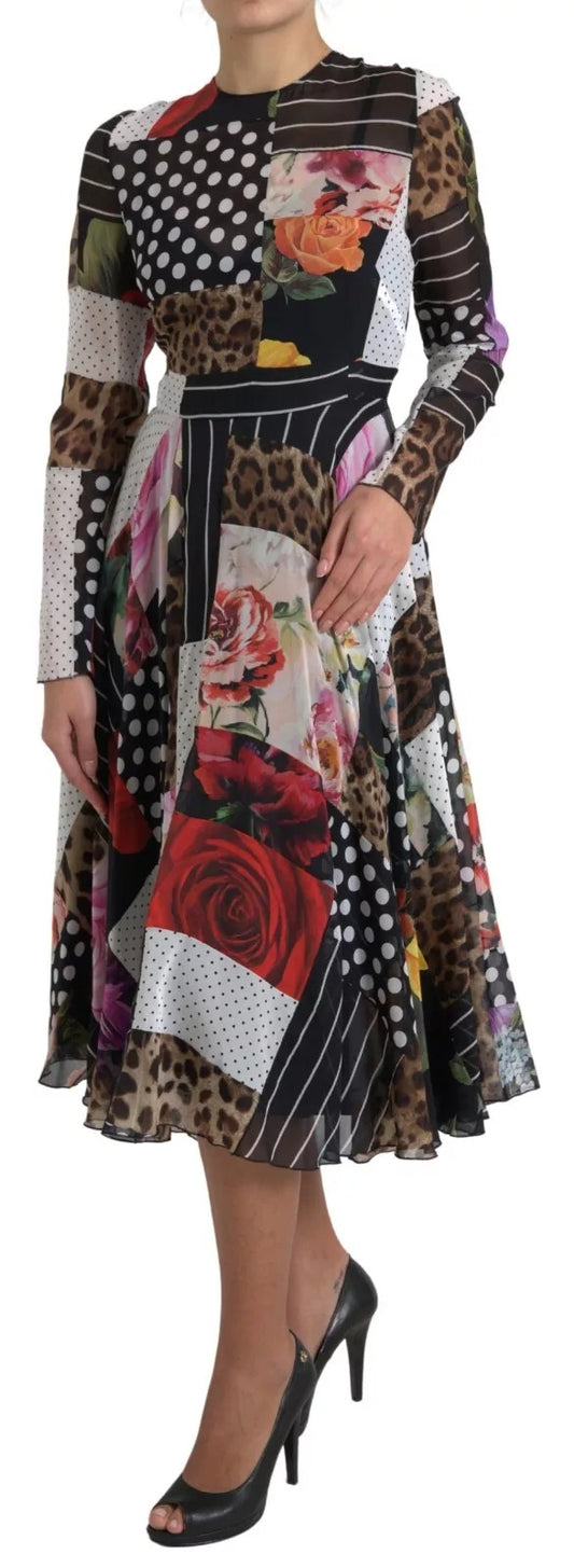 Multicolor Patchwork Floral Leopard Dress-Dolce & Gabbana-LabelTerrace.com