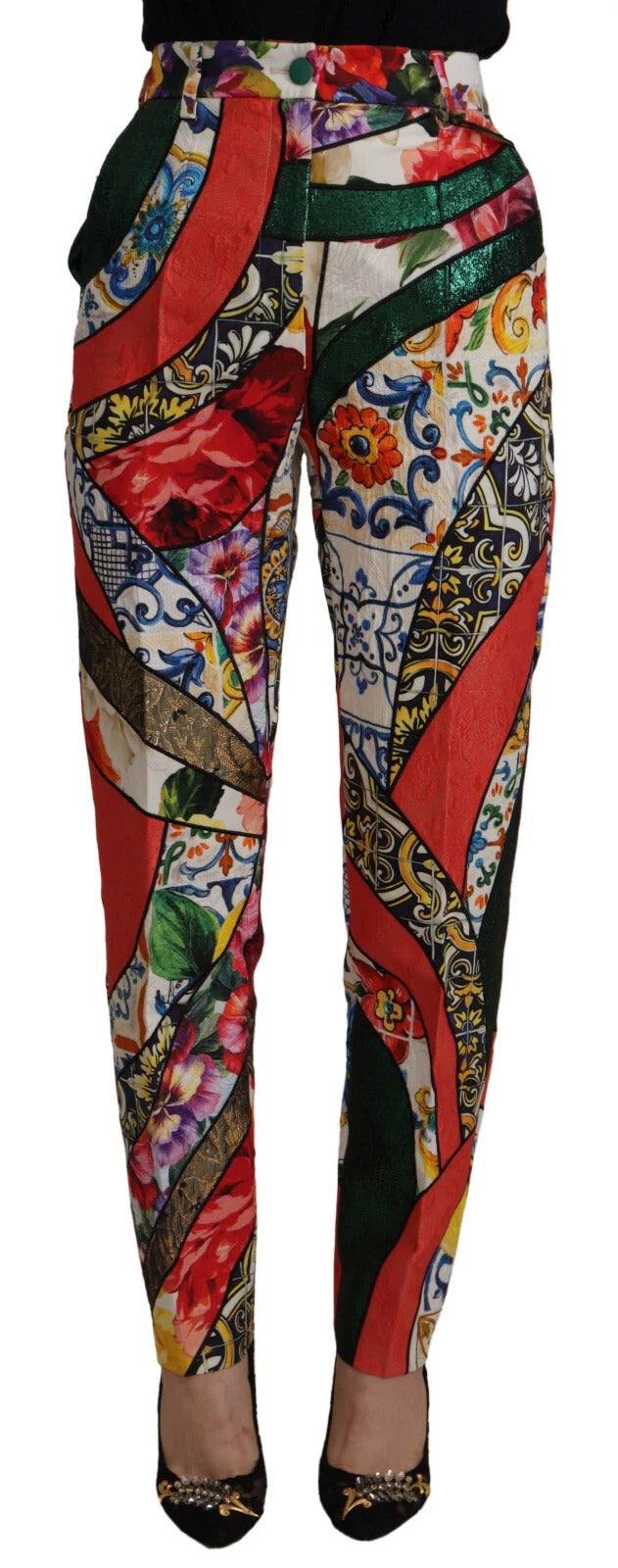 Multicolor Patchwork Jacquard High Waist Pants-Dolce & Gabbana-LabelTerrace.com