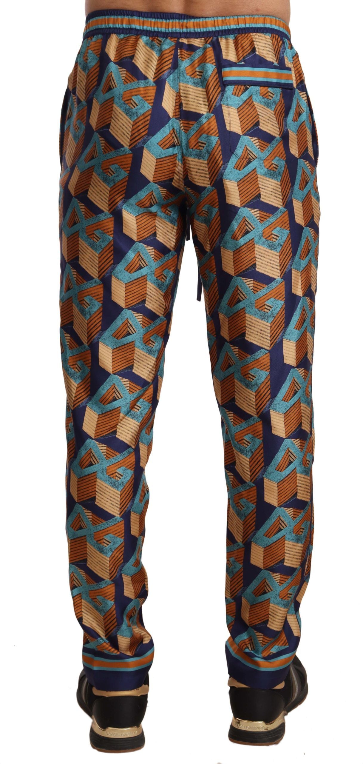 Multicolor Patterned Joggers Silk Pants-Dolce & Gabbana-LabelTerrace.com