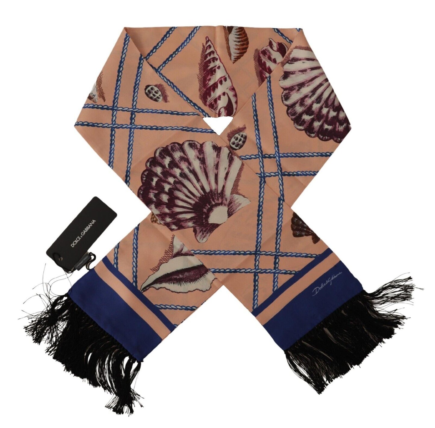 Multicolor Patterned Seashell DG Logo Shawl Fringe Scarf-Dolce & Gabbana-LabelTerrace.com