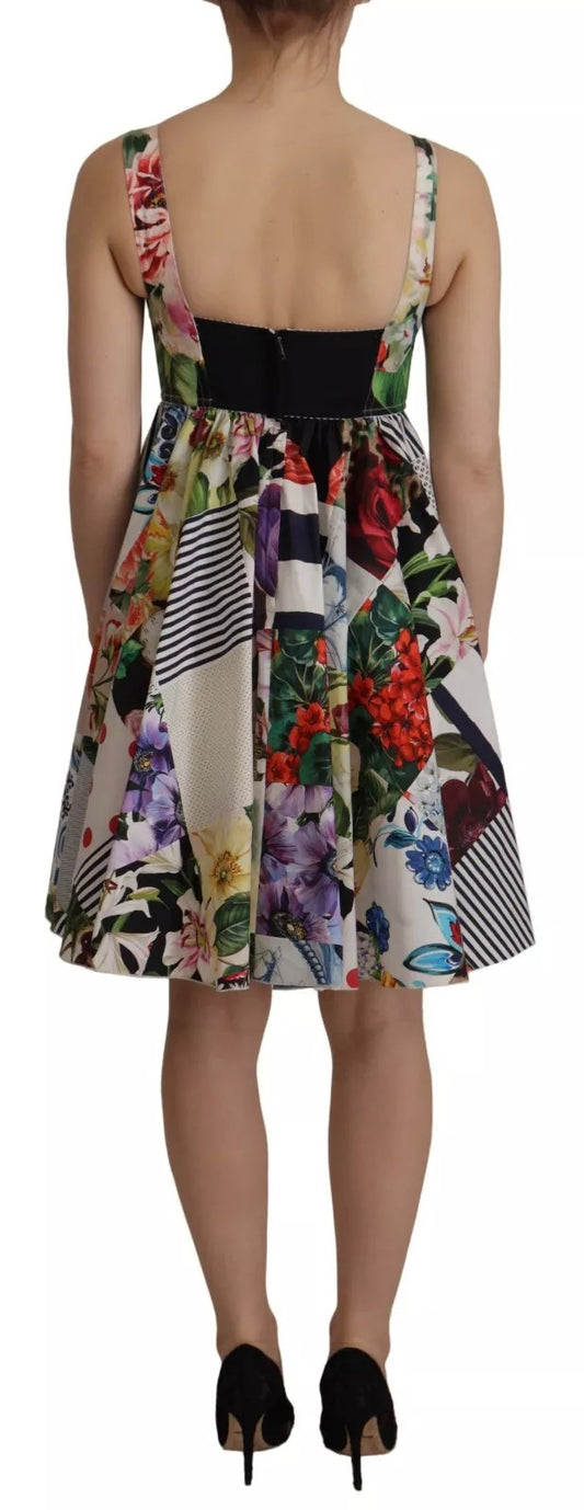 Multicolor Poplin Floral Mini Flared Dress-Dolce & Gabbana-LabelTerrace.com
