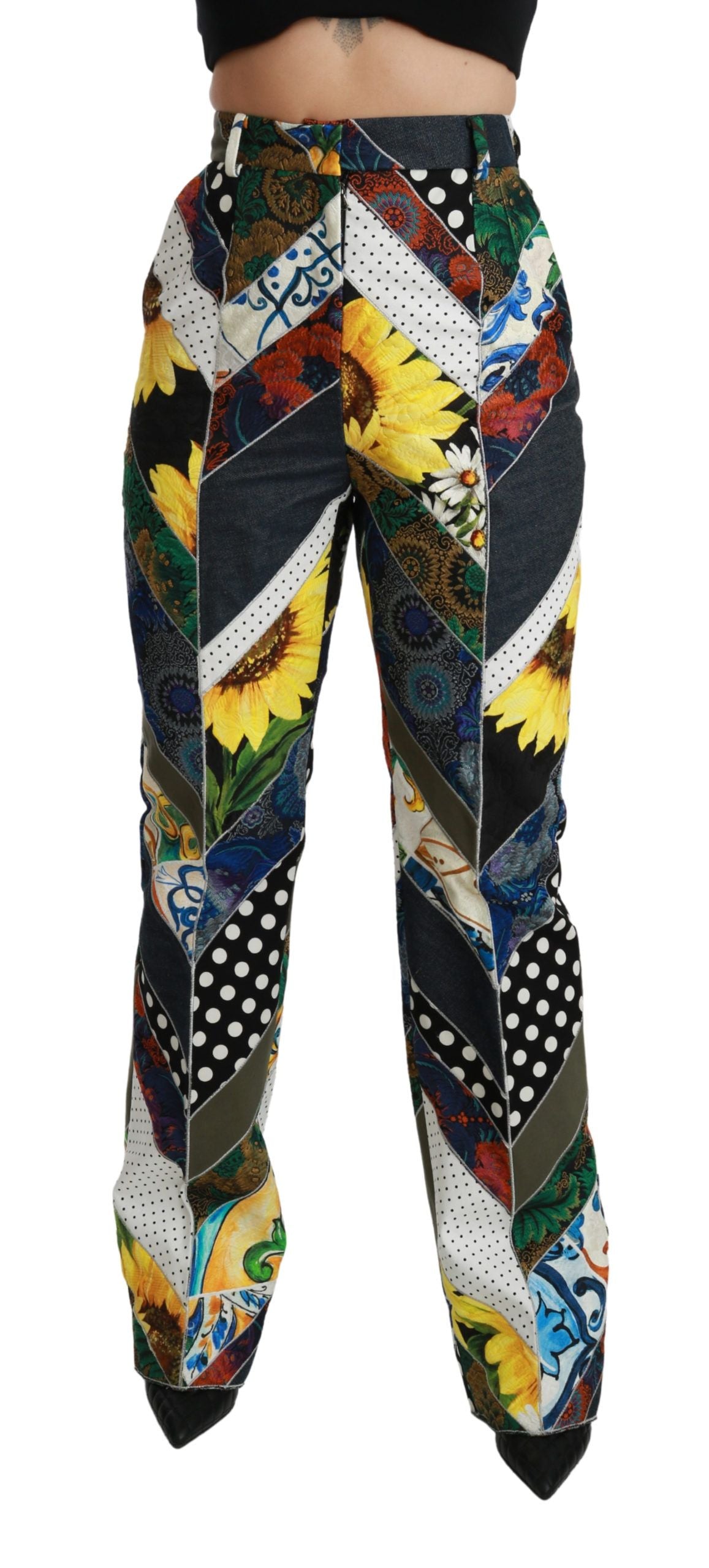 Multicolor Print High Waist Straight Pants-Dolce & Gabbana-LabelTerrace.com