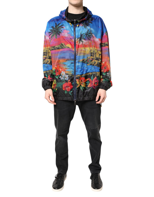 Multicolor Print Hooded Windbreaker Jacket-Dolce & Gabbana-LabelTerrace.com