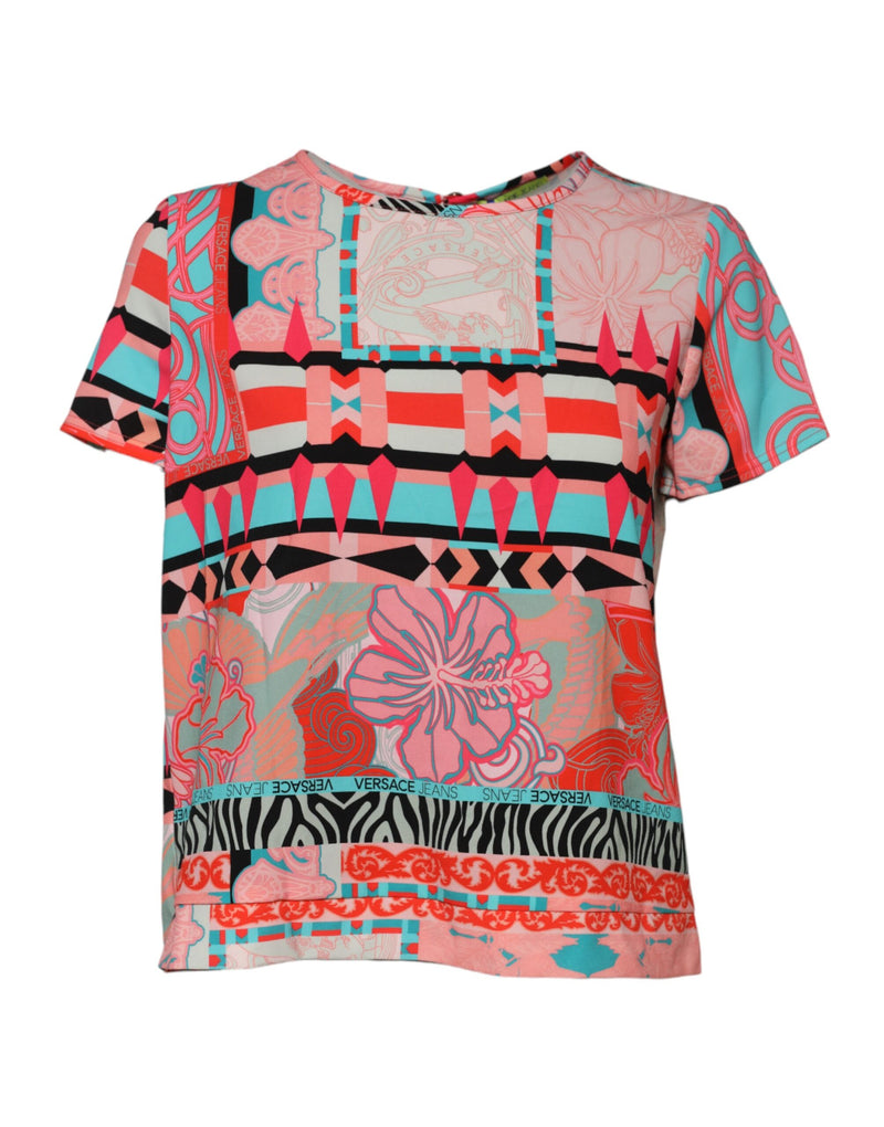Multicolor Print Short Sleeves Women Blouse Top-Versace Jeans-LabelTerrace.com
