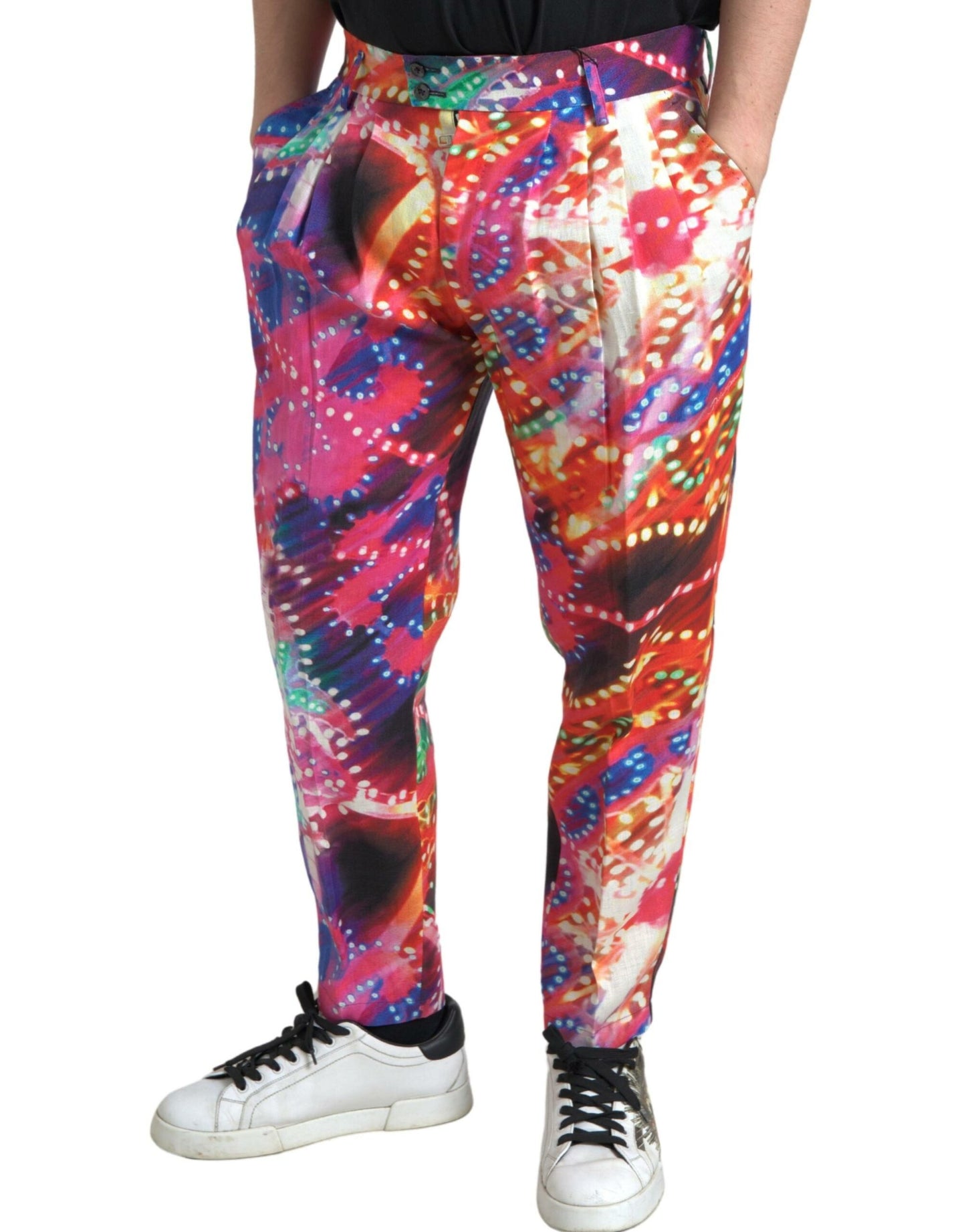 Multicolor Printed Linen Men Trouser Pants-Dolce & Gabbana-LabelTerrace.com