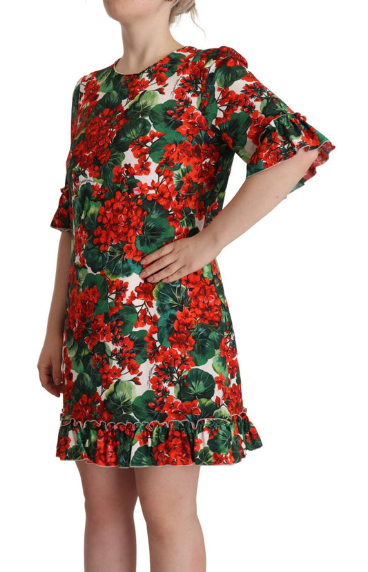 Multicolor Red Floral Shift Gown Dress-Dolce & Gabbana-LabelTerrace.com