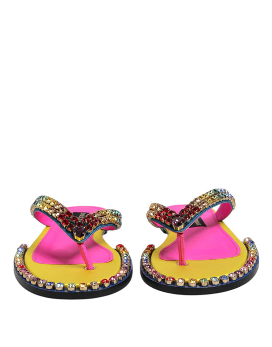 Multicolor Rhinestone Flip Flop Flat Sandals Shoes-Dolce & Gabbana-LabelTerrace.com
