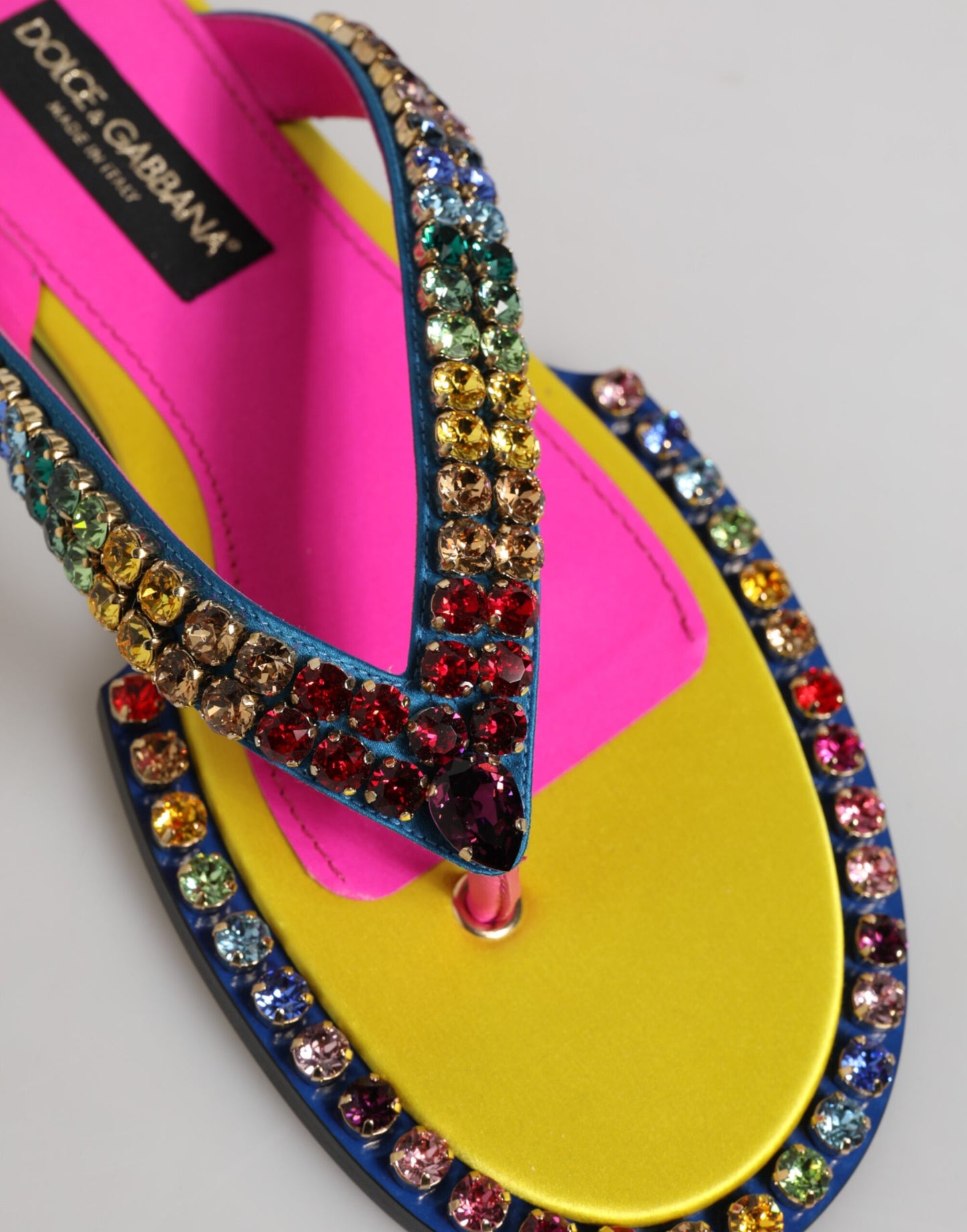 Multicolor Rhinestone Flip Flop Flat Sandals Shoes-Dolce & Gabbana-LabelTerrace.com