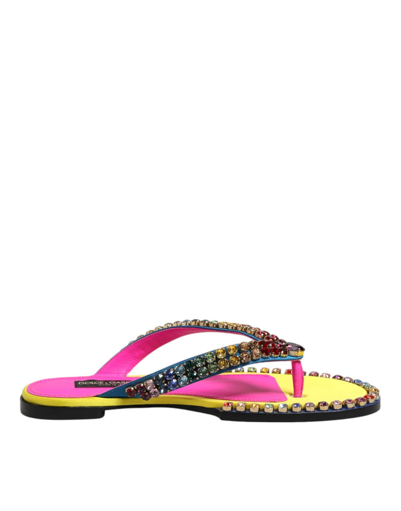 Multicolor Rhinestone Flip Flop Flat Sandals Shoes-Dolce & Gabbana-LabelTerrace.com