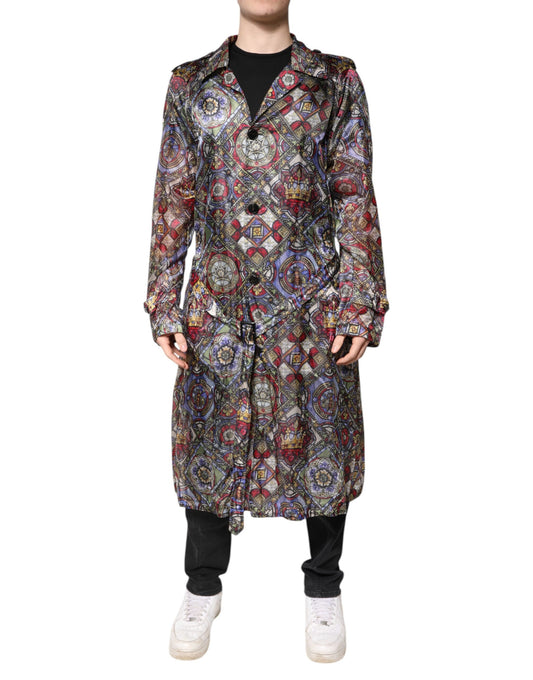 Multicolor Royal Bee Crown Trench Coat Jacket-Dolce & Gabbana-LabelTerrace.com