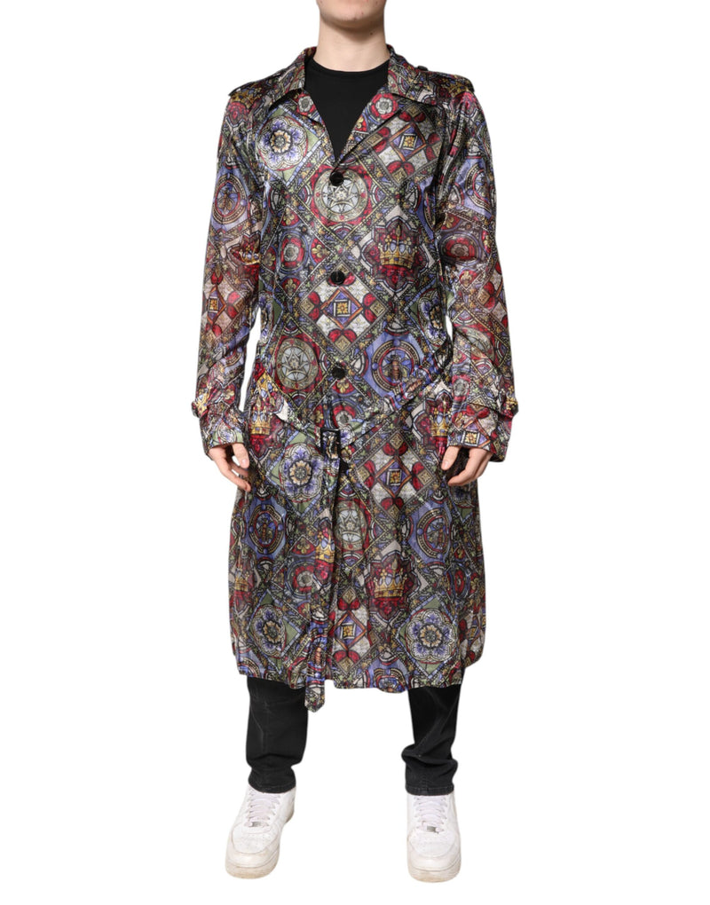 Multicolor Royal Bee Crown Trench Coat Jacket-Dolce & Gabbana-LabelTerrace.com