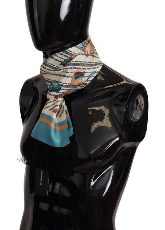 Multicolor Seashells DG Print Silk Shawl Fringe Scarf-Dolce & Gabbana-LabelTerrace.com