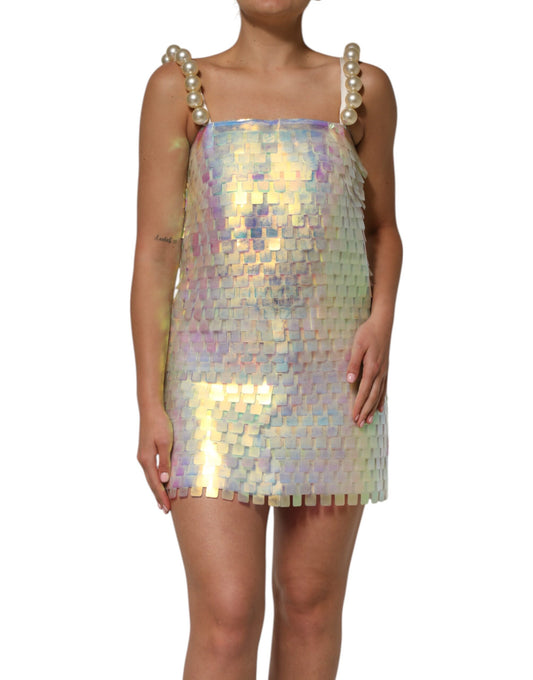 Multicolor Sequin Holographic Mini Dress-Dolce & Gabbana-LabelTerrace.com