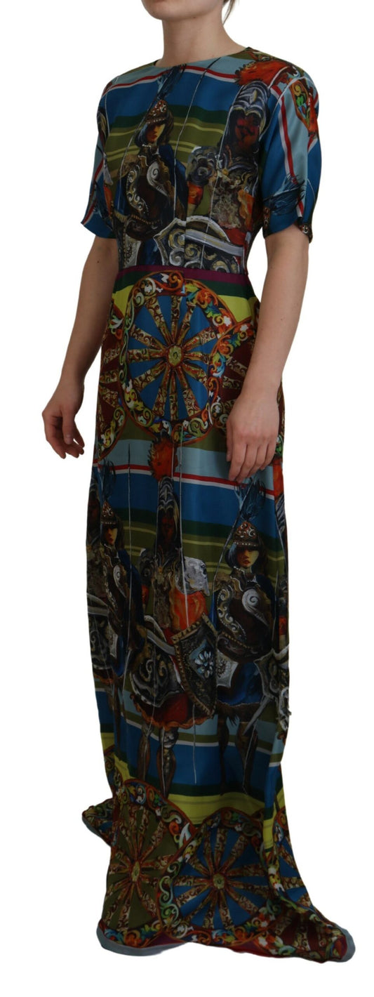 Multicolor Sicily Silk A-line Long Gown Dress-Dolce & Gabbana-LabelTerrace.com
