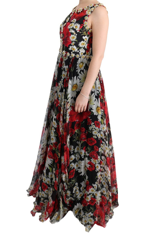 Multicolor Silk Floral Crystal Long Maxi Dress-Dolce & Gabbana-LabelTerrace.com
