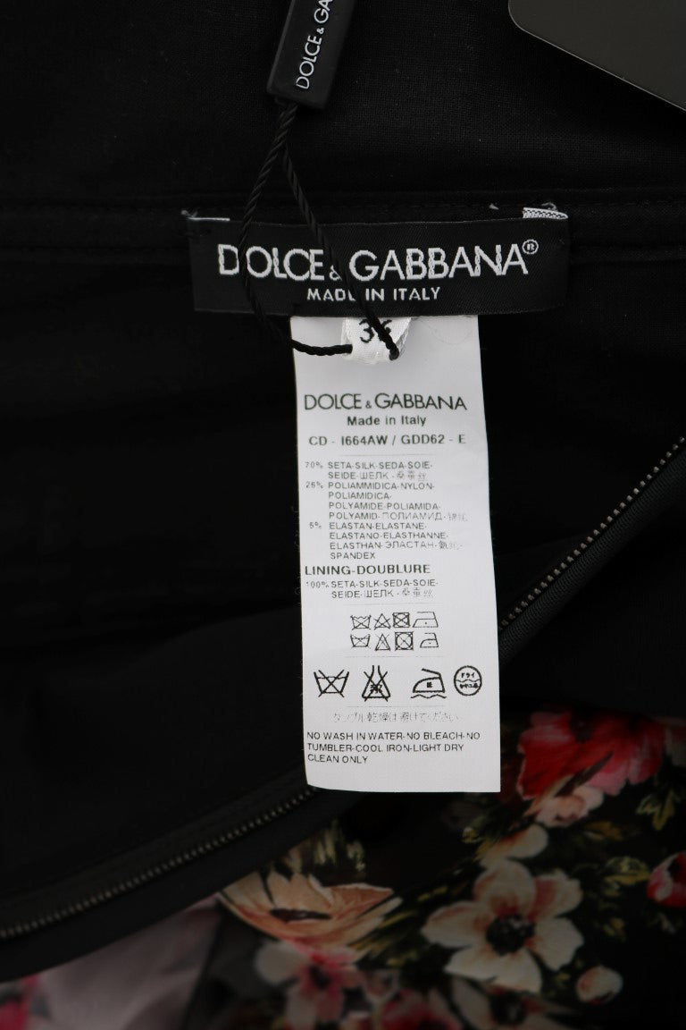 Multicolor Silk Stretch Floral Shift Long Dress-Dolce & Gabbana-LabelTerrace.com