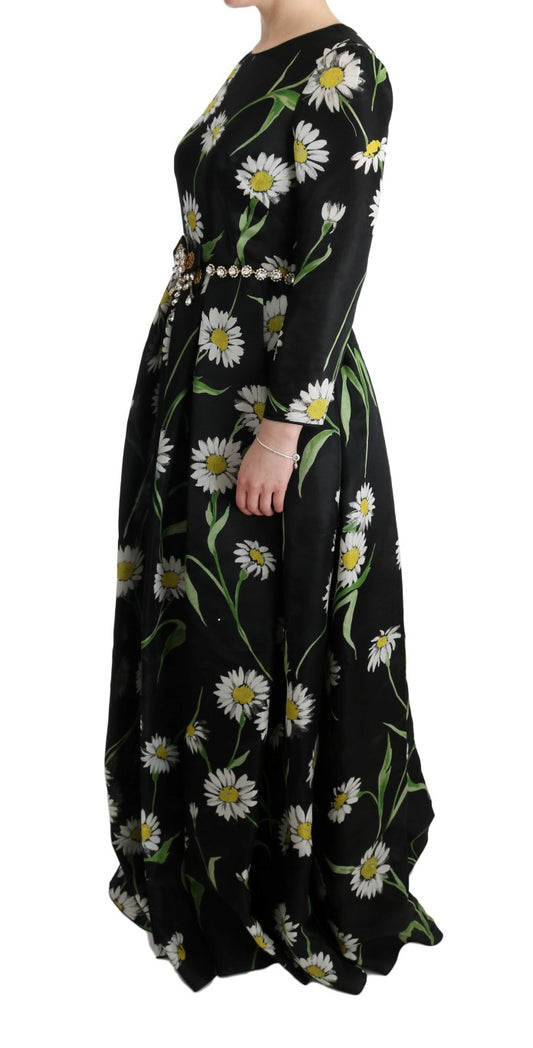Multicolor Silk Sunflower Print Long Maxi Dress-Dolce & Gabbana-LabelTerrace.com