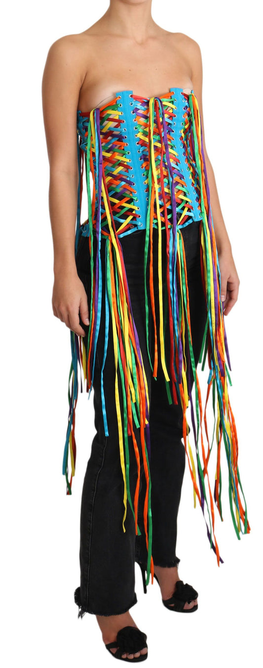 Multicolor Strings Bustier Polyester Corset Top-Dolce & Gabbana-LabelTerrace.com