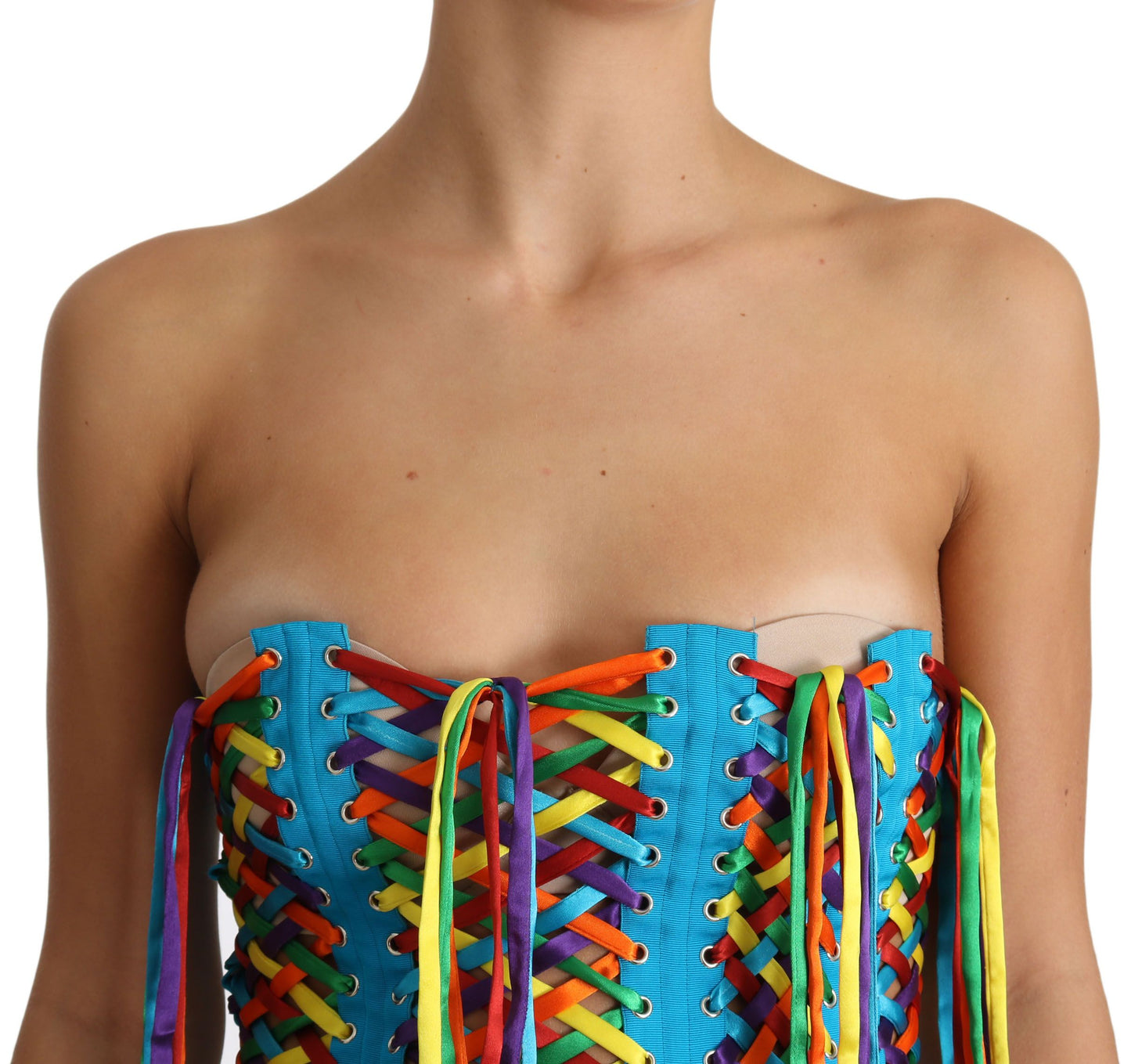 Multicolor Strings Bustier Polyester Corset Top-Dolce & Gabbana-LabelTerrace.com