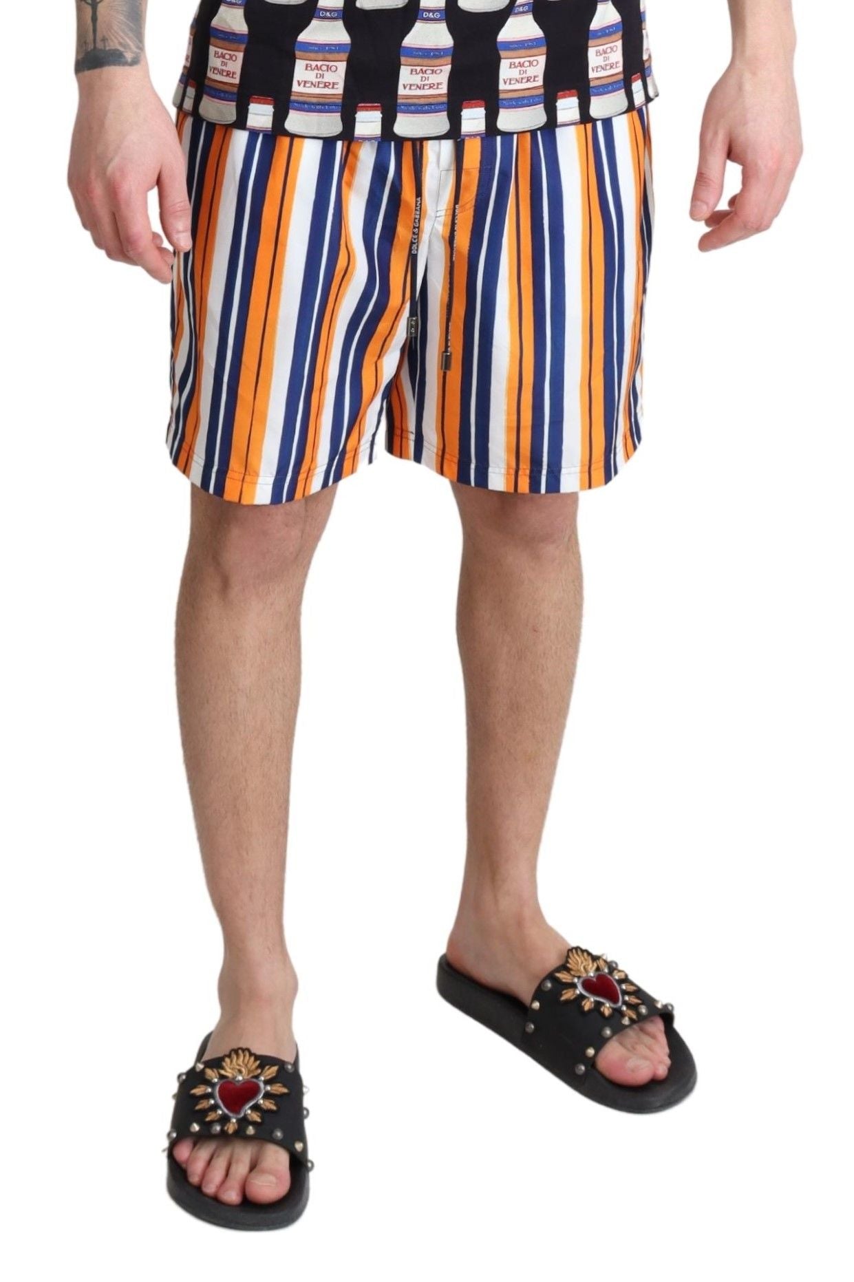 Multicolor Striped Beachwear Swimshorts-Dolce & Gabbana-LabelTerrace.com