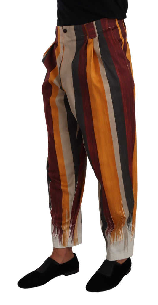 Multicolor Striped Cotton Tapered Trouser Pants-Dolce & Gabbana-LabelTerrace.com
